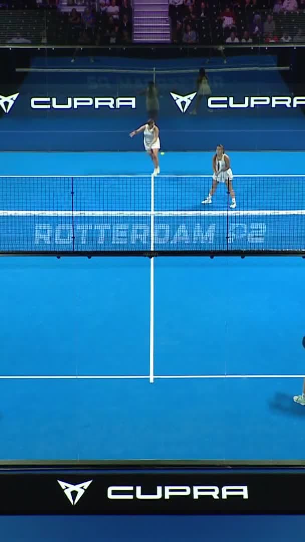 Rodriguez saves break point with a smash at the net